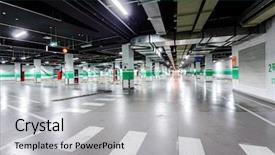  Presentation with underground mining mine passage - PPT theme featuring radial arrows - empty underground parking background and a light gray colored foreground