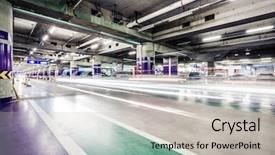  Presentation with underground metro rails - PPT theme featuring radial arrows - underground parking aisle background and a  colored foreground