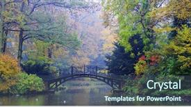  Presentation with autumn - Audience pleasing presentation theme consisting of radiance brown - autumn - old bridge backdrop and a ocean colored foreground