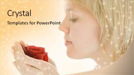  Presentation with rose flower - Audience pleasing presentation consisting of radiance treatment - close-up woman face with rose backdrop and a blonde colored foreground