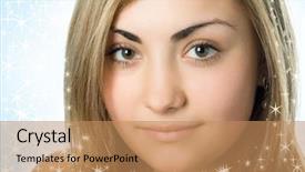  Presentation with beauty - Presentation theme featuring radiance treatment - close-up young woman portrait beauty background and a coral colored foreground