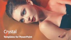  Presentation with makeup brushes and make up - Presentation design consisting of radiant - portrait of beautiful girl background and a coral colored foreground