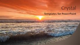  Presentation with sunset beach - Beautiful presentation design featuring radiant-sea-beach-sunset-ocean backdrop and a red colored foreground