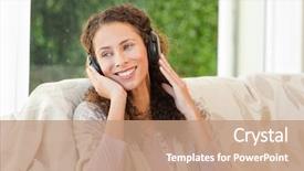  Presentation with listening woman - Colorful PPT theme enhanced with radiant woman listening to music backdrop and a coral colored foreground