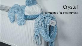  Presentation with clothing wooden clothes hanger object - Slide set consisting of radiating - heating radiator with warm clothes background and a light gray colored foreground