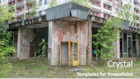  Presentation with obsolete - Theme consisting of radiation aging - obsolete telephone booth in center background and a coral colored foreground