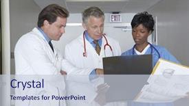  Presentation with health care - Cool new PPT theme with radiation aging - three medical health care workers backdrop and a  colored foreground