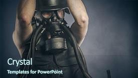  Presentation with nuclear disaster - Colorful presentation theme enhanced with radiation nuclear disaster man backdrop and a tawny brown colored foreground