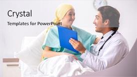  Presentation with doctor visiting family a new born - Audience pleasing PPT theme consisting of radiation therapy - young handsome doctor visiting female backdrop and a sky blue colored foreground