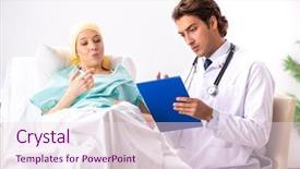  Presentation with doctor visiting family - Beautiful slide deck featuring radiation therapy - young handsome doctor visiting female backdrop and a pink colored foreground