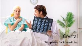  Presentation with radiation - Presentation design with radiation therapy - young handsome doctor visiting female background and a mint green colored foreground