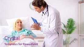  Presentation with doctor visiting family - Presentation theme with radiation therapy - young handsome doctor visiting female background and a sky blue colored foreground