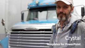  Presentation with retro - Amazing slide set having radiator car - mature bearded man against retro backdrop and a gray colored foreground