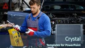  Presentation with radiator car - Amazing theme having radiator car - mechanic with pneumatic tool backdrop and a ocean colored foreground