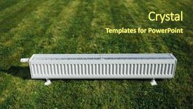  Presentation with green energy hydropower - Cool new PPT theme with radiator on green lawn ecological backdrop and a tawny brown colored foreground