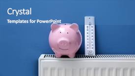  Presentation with piggy bank - Slide deck enhanced with radiator with thermometer saving heat background and a teal colored foreground