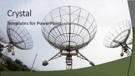  Presentation with radio broadcast - Audience pleasing PPT theme consisting of radio broadcast - satellite dishes antenna with sunset backdrop and a sky blue colored foreground