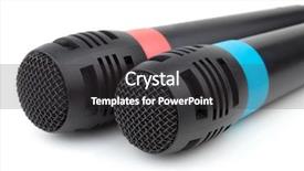  Presentation with microphones - Beautiful PPT theme featuring radio broadcast - two cable microphones closeup isolated backdrop and a dark gray colored foreground