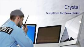  Presentation with security guard - Presentation theme consisting of radio circuit - male security guard on workplace background and a sky blue colored foreground