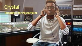  Presentation with radio broadcast - Presentation theme having radio deejay in headphones listening background and a tawny brown colored foreground