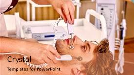  Presentation with frequency - Audience pleasing PPT layouts consisting of radio frequency - close up of man face backdrop and a coral colored foreground