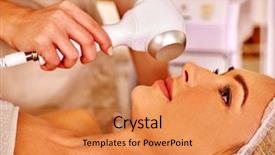  Presentation with beauty salon - Amazing presentation design having radio frequency - close up of young woman backdrop and a gold colored foreground