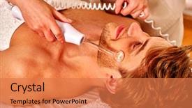  Presentation with beauty salon - Audience pleasing presentation design consisting of radio frequency - young man receiving electric darsonval backdrop and a coral colored foreground