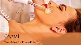  Presentation with electric buillding - PPT theme featuring radio frequency - young woman receiving electric darsonval background and a gold colored foreground