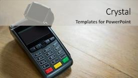  Presentation with smart card reader - PPT theme featuring radio frequency identification - close-up of smart watch background and a light gray colored foreground