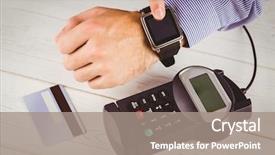  Presentation with smart - Presentation design consisting of radio frequency identification - man using smart watch background and a  colored foreground