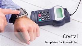  Presentation with pay - Slide set consisting of radio frequency identification - man using smart watch background and a sky blue colored foreground