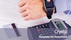  Presentation with smart - Presentation theme consisting of radio frequency identification - man using smart watch background and a  colored foreground