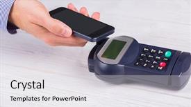  Presentation with pay - Colorful presentation theme enhanced with radio frequency identification - man using smartphone to express backdrop and a  colored foreground