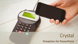  Presentation with pay - Slide deck featuring radio frequency identification - man using smartphone to express background and a soft green colored foreground