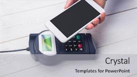  Presentation with pay - Slide set consisting of radio frequency identification - man using smartphone to express background and a light gray colored foreground