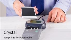  Presentation with on pay tm - PPT layouts enhanced with radio frequency identification - man using smartphone to express background and a  colored foreground