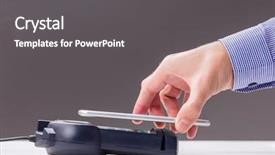  Presentation with pay - Slide deck featuring radio frequency identification - man using smartphone to express background and a dark gray colored foreground