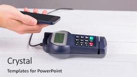  Presentation with pay - Slide set consisting of radio frequency identification - man using smartphone to express background and a  colored foreground