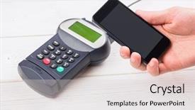  Presentation with radio frequency identification - PPT theme enhanced with radio frequency identification - man using smartphone to express background and a  colored foreground