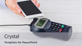  Presentation with pay - Cool new slide deck with radio frequency identification - man using smartphone to express backdrop and a  colored foreground