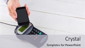  Presentation with radio frequency identification - PPT theme enhanced with radio frequency identification - man using smartphone to express background and a  colored foreground