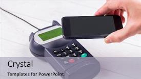  Presentation with pay - Beautiful PPT theme featuring radio frequency identification - man using smartphone to express backdrop and a  colored foreground