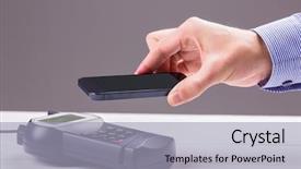  Presentation with radio frequency identification - Slide set enhanced with radio frequency identification - man using smartphone to express background and a  colored foreground