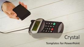  Presentation with radio frequency identification - Slide deck enhanced with radio frequency identification - man using smartphone to express background and a  colored foreground