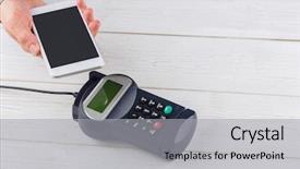  Presentation with pay - Slides featuring radio frequency identification - man using smartphone to express background and a  colored foreground