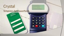  Presentation with mobile banking - Colorful theme enhanced with radio frequency identification - mobile payment against online banking backdrop and a lemonade colored foreground