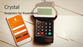  Presentation with mobile banking - PPT theme having radio frequency identification - mobile payment against online banking background and a soft green colored foreground