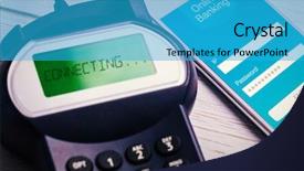  Presentation with mobile banking - PPT theme having radio frequency identification - mobile payment against online banking background and a teal colored foreground