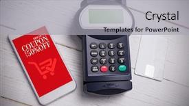  Presentation with payment - Colorful slides enhanced with radio frequency identification - mobile payment against sale advertisement backdrop and a light gray colored foreground