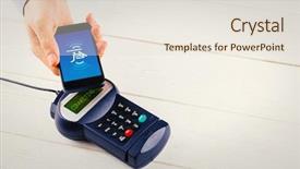  Presentation with radio frequency identification - Audience pleasing presentation design consisting of radio frequency identification - payment screen against mobile payment backdrop and a sky blue colored foreground